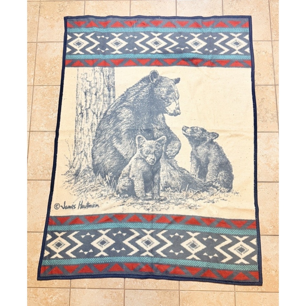 Vintage‎ Biederlack James Hautman Bear Family Throw Blanket 78x54 Southwest